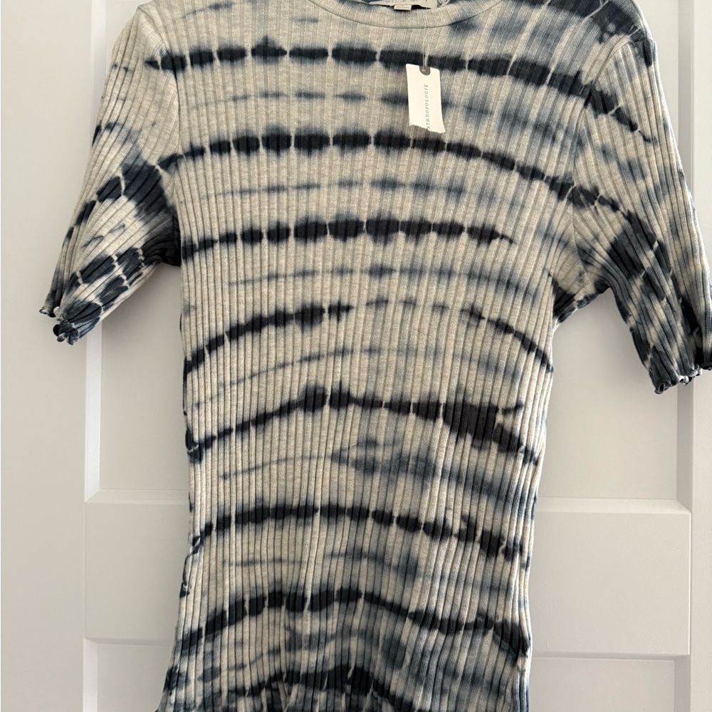 Anthropologie Navy and White Tie-Dye Short Sleeve Top
